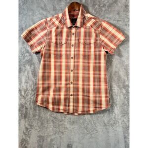 Prana Shirt Mens Medium Brown Plaid Organic Cotton Blend Western Outdoor Casual